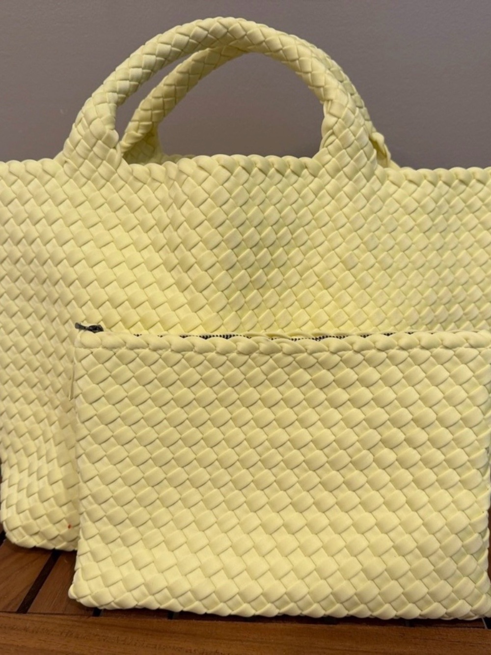 Naghedi -  St. Barth’s neoprene Tote and Pouch Set - butter yellow medium